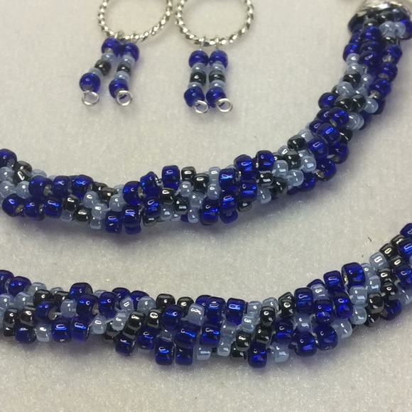 FINAL SALE PRICE Unique OOAK Designer Jewelry Set in Black & Blues - Picture 4 of 5